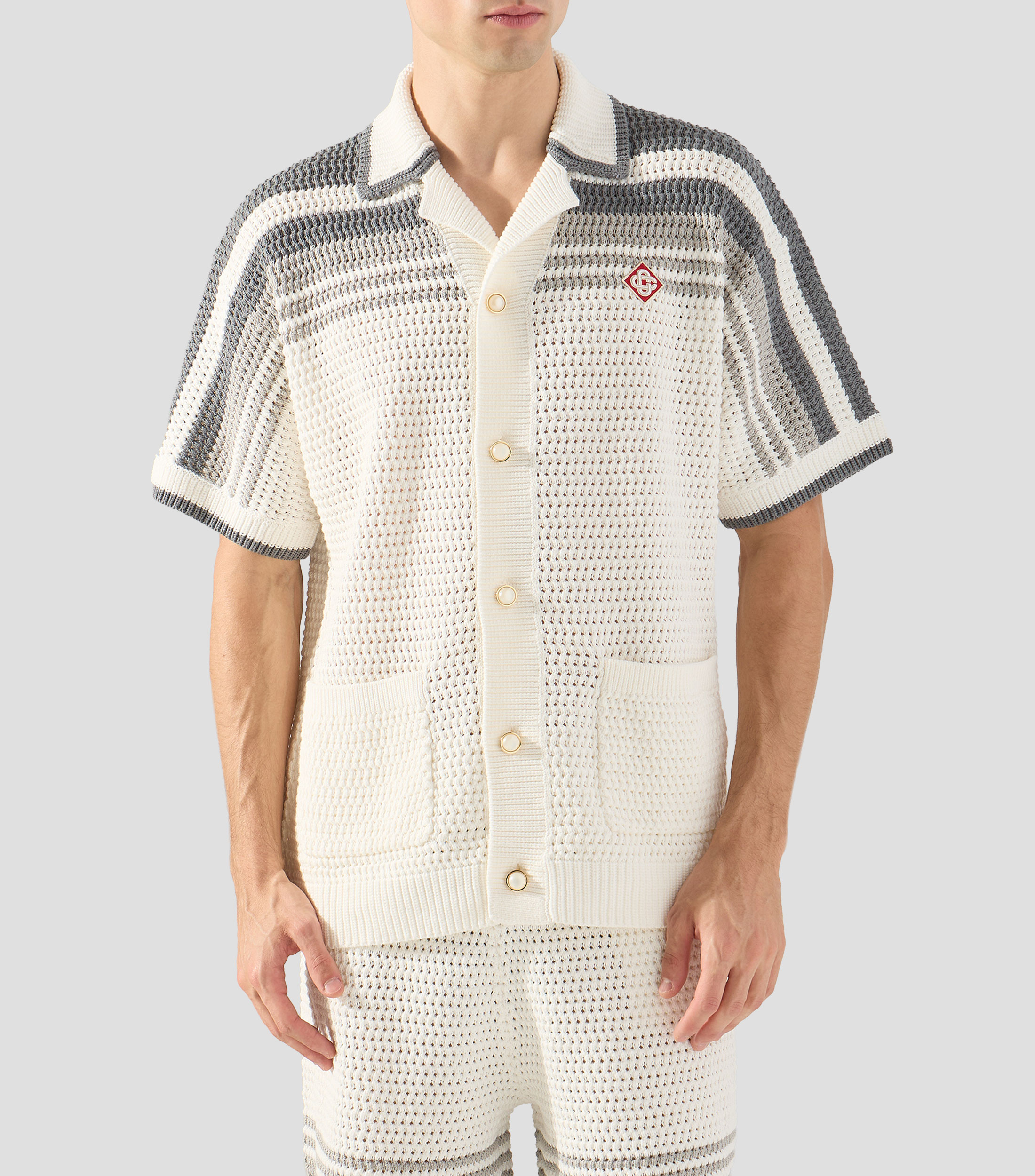 Camisa de rayas con manga corta Hombre